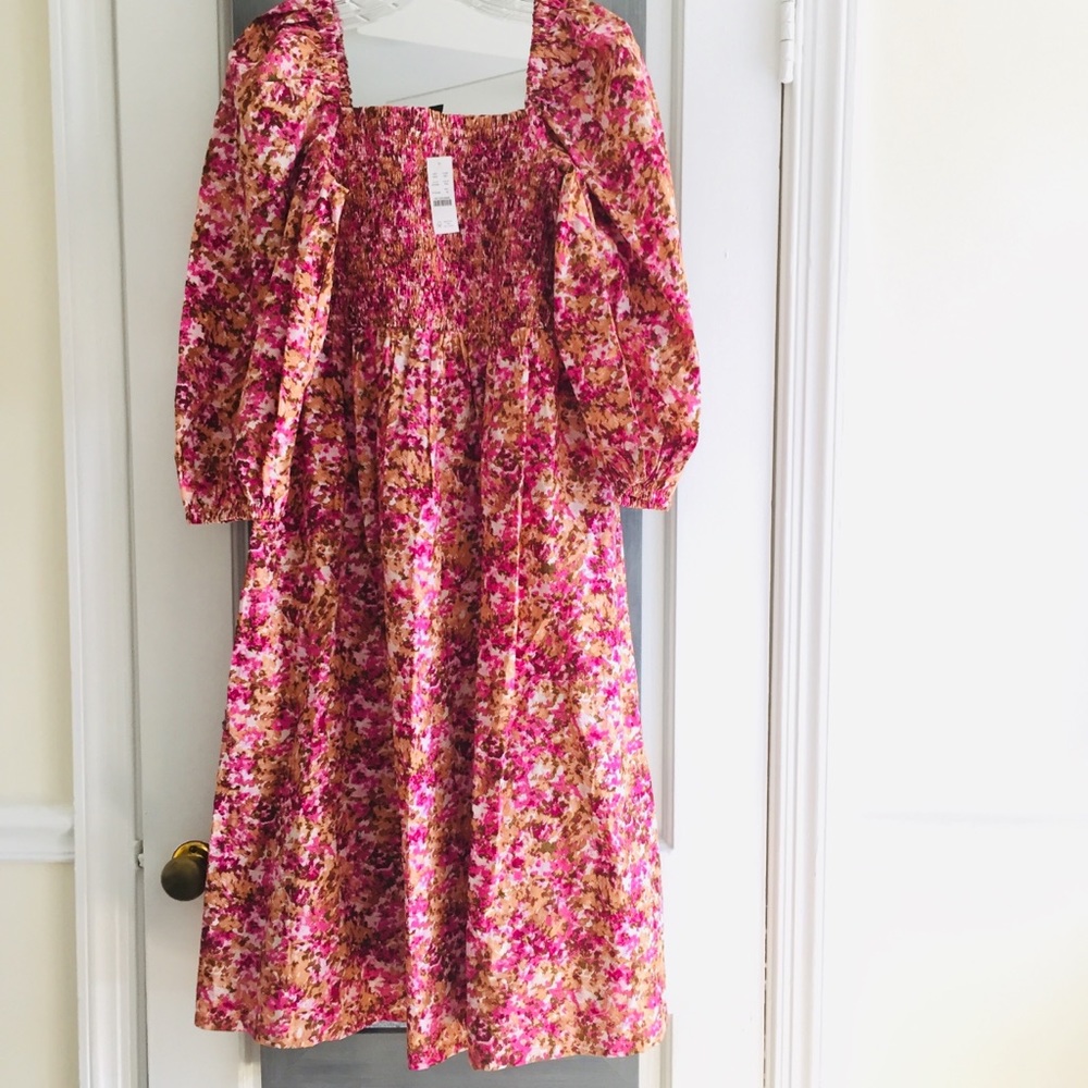 J Crew Smocked Puff Sleeve Dress In Faded Floral Cottagecore Whimsical - Picture 5 of 14